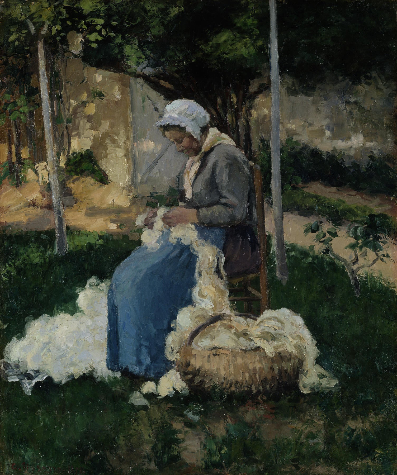 Reproduction du tableau « Paysanne démêlant de la laine - Camille Pissarro » par Alpha Reproduction en peinture à l’huile