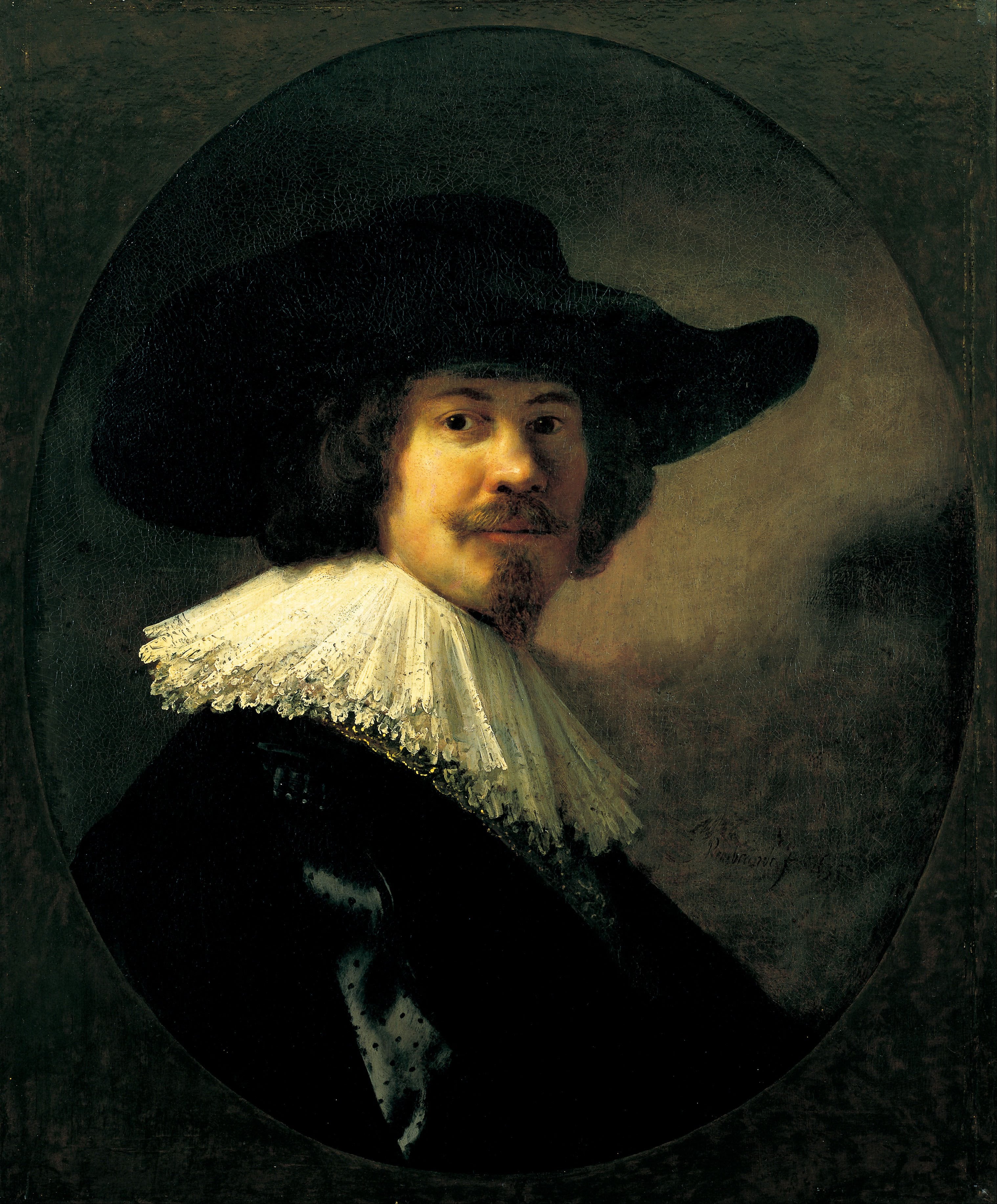 Reproduction du tableau « Portrait d'un homme au chapeau à larges bords - Rembrandt » par Alpha Reproduction en peinture à l’huile