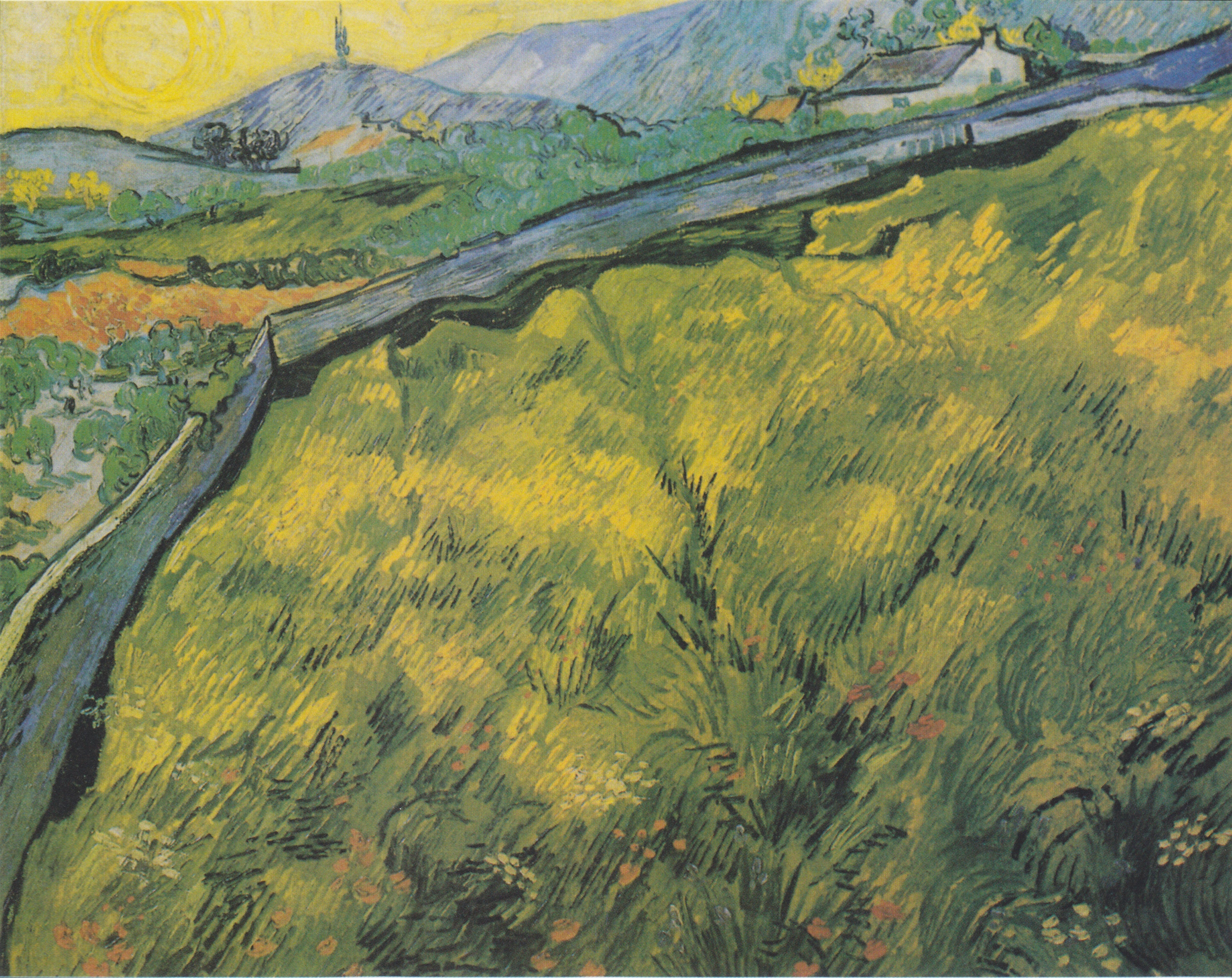 Reproduction du tableau « Champ de blé de printemps au lever du soleil - Vincent van Gogh » par Alpha Reproduction en peinture à l’huile