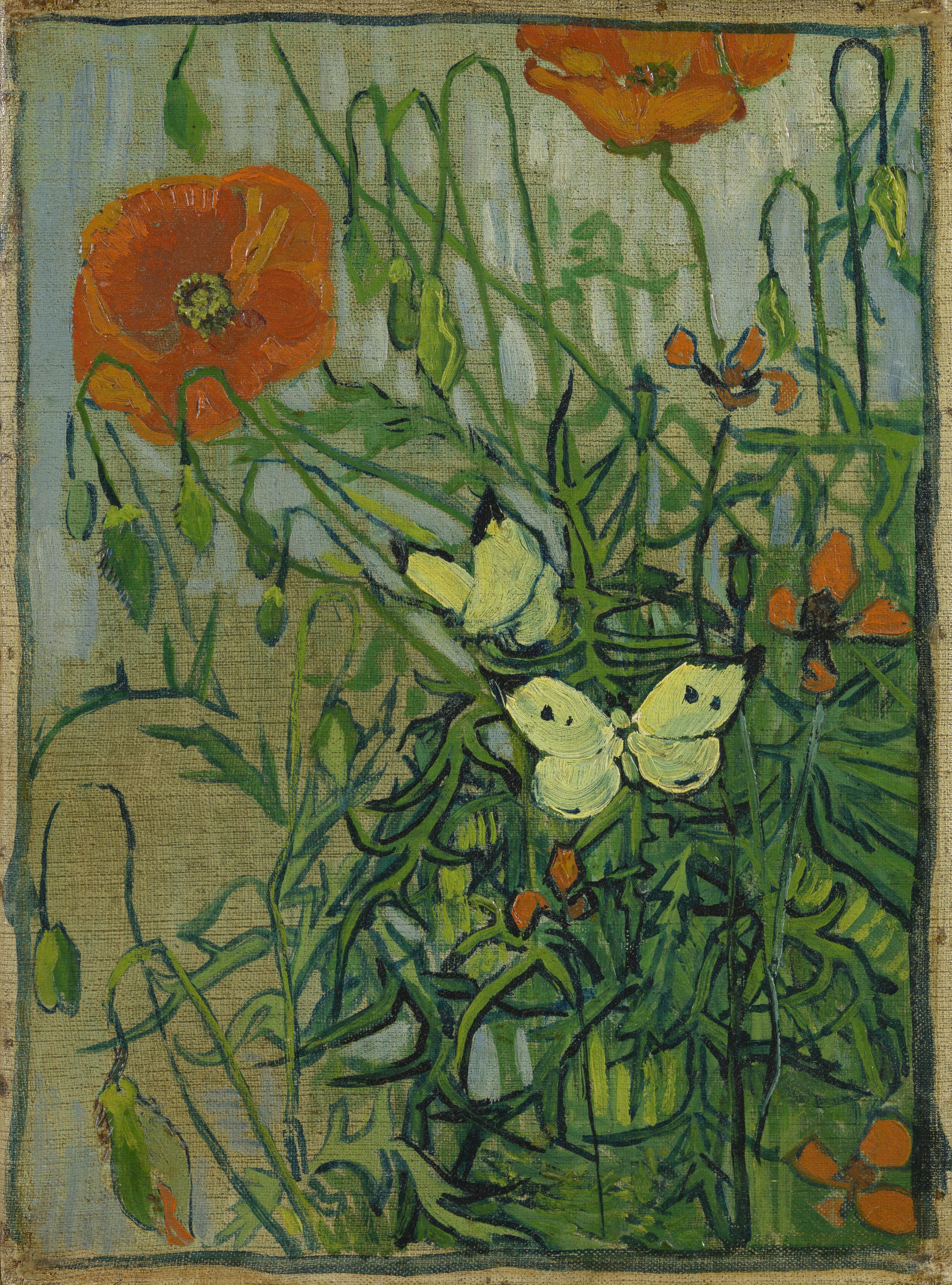 Reproduction du tableau « Papillons et coquelicots - Vincent van Gogh » par Alpha Reproduction en peinture à l’huile