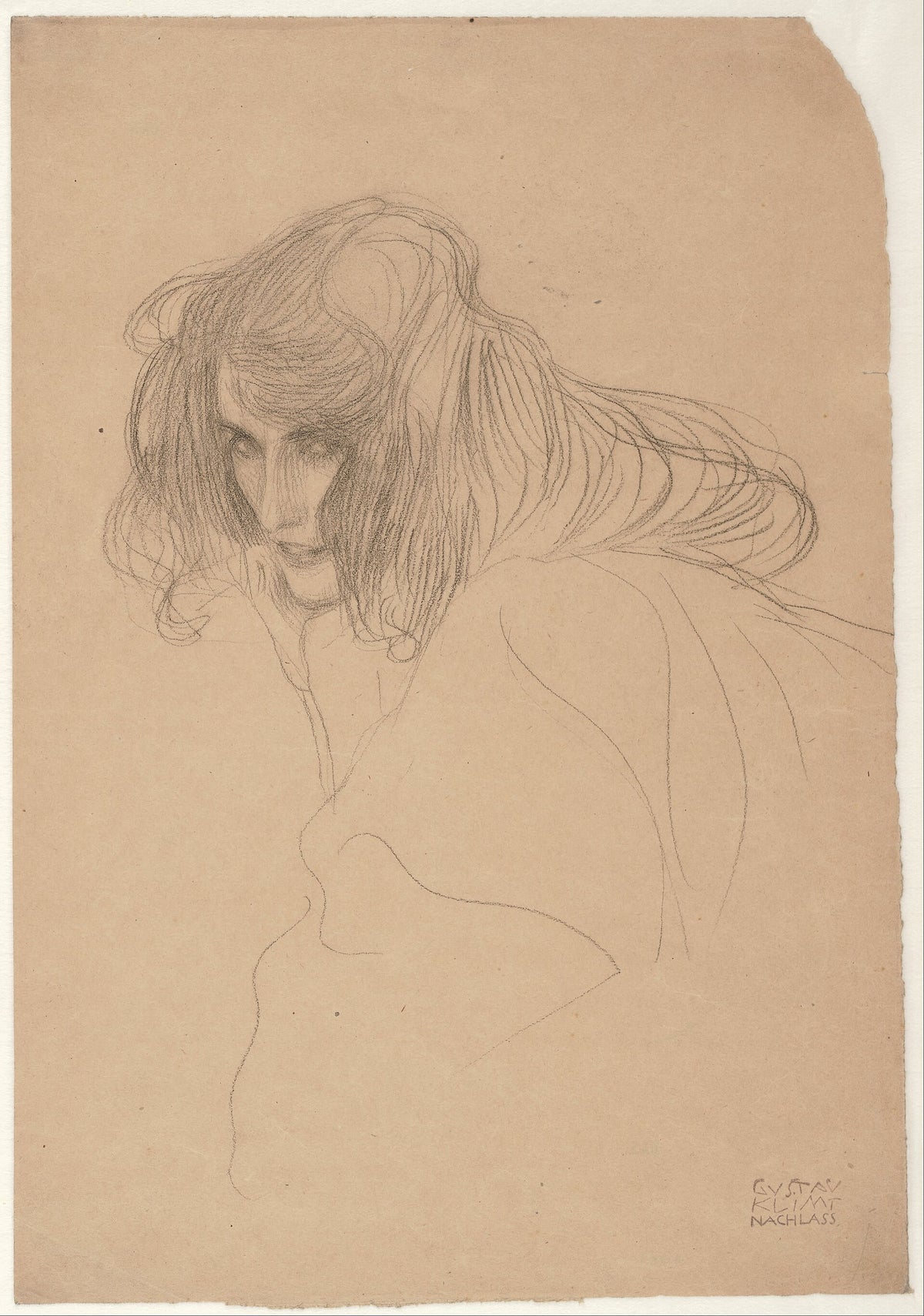 Gustav Klimt, tête de femme en trois quarts, étude pour la Frise Beethoven