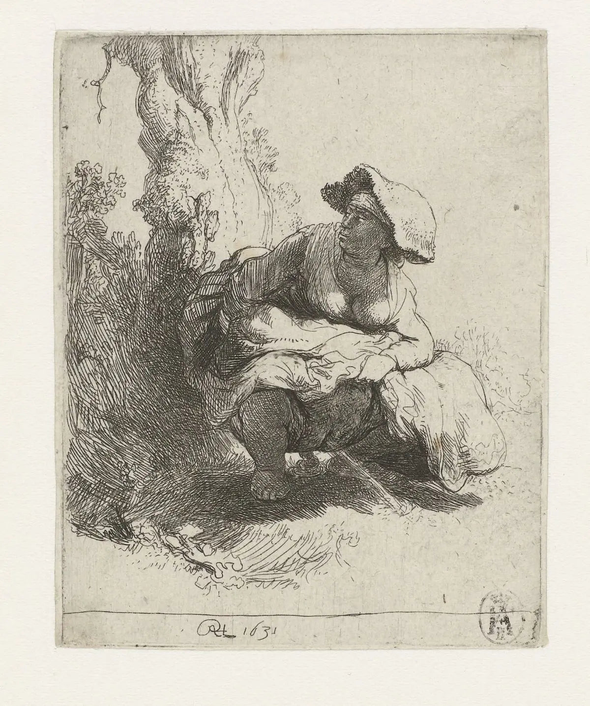 Rembrandt, La Femme qui pisse, second état de l’eau-forte de 1631