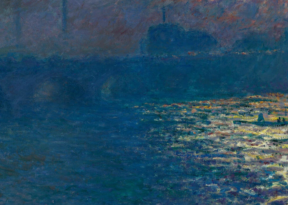 Détail du reflet solaire sur la Tamise dans Le Pont de Waterloo, effet de soleil