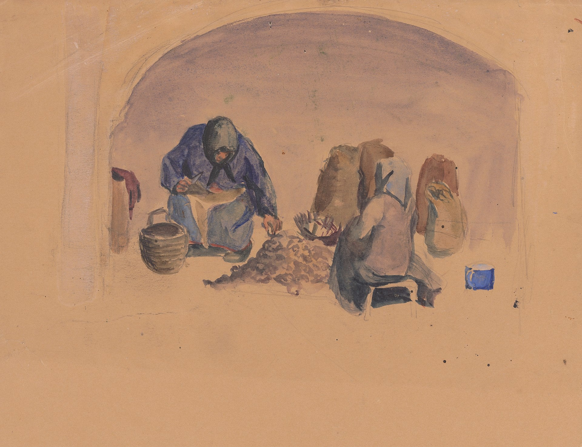 Vieille femme épluchant des pommes de terre, László Mednyánszky, Date non précisée