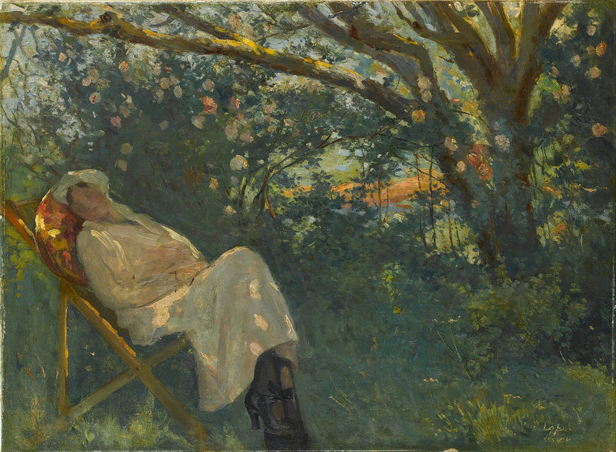 Femme en rose sur une chaise longue - Nazmi Ziya Güran