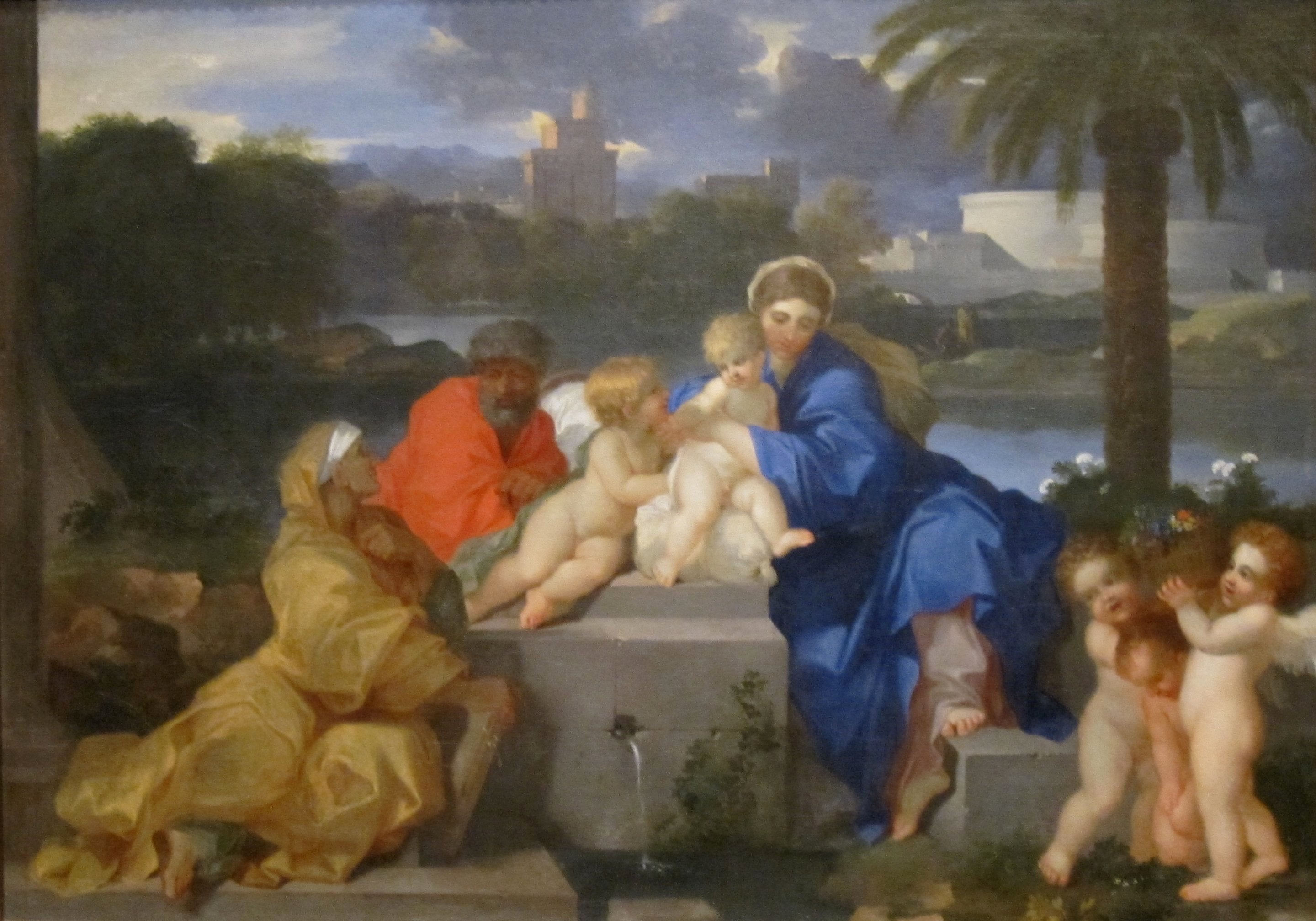 La Sainte Famille avec sainte Élisabeth et l'Enfant Jean-Baptiste - Sébastien Bourdon