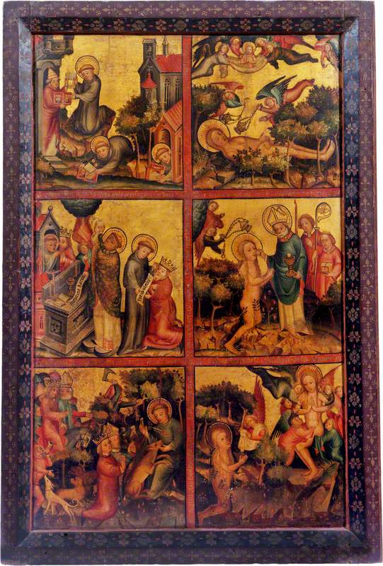 3 сцены из жизни святого Жиля; 3 сцены из жизни святой Марии Магдалины (триптих, правая внешняя створка) - Мастер Бертрам