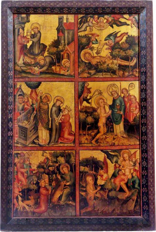 3 сцены из жизни святого Жиля; 3 сцены из жизни святой Марии Магдалины (триптих, правая внешняя створка) - Мастер Бертрам