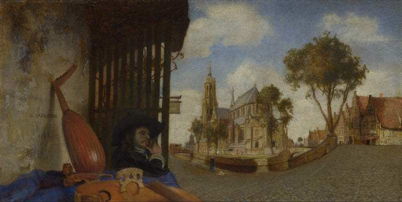 Vue de Delft avec un marchand d’instruments de musique - Carel Fabritius