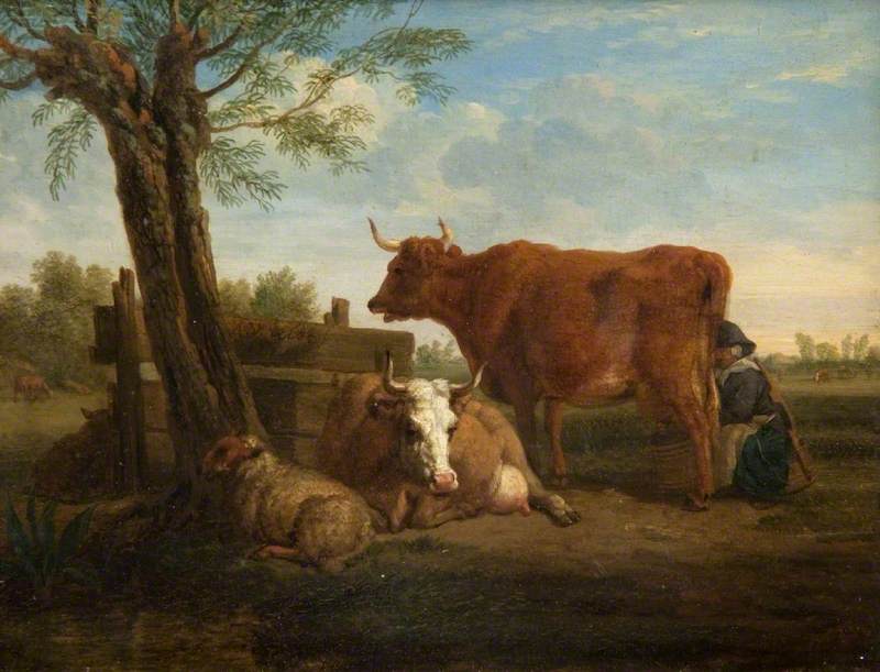 Un pré avec des vaches et une femme qui les trait - Adriaen van de Velde