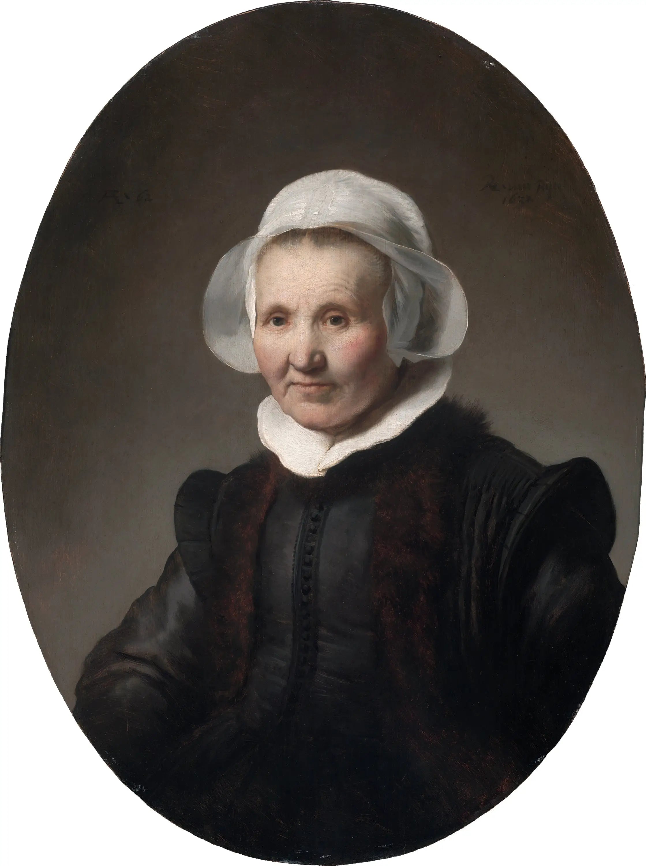 Reproduction du tableau « Portrait d'une femme de 62 ans, peut-être Aeltje Pietersdr Uylenburgh - Rembrandt » par Alpha Reproduction en peinture à l’huile