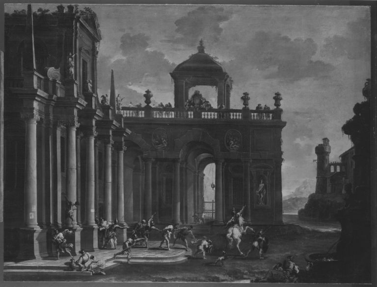 Architekturbild mit der Gefangennahme Simsons - Alessandro Magnasco