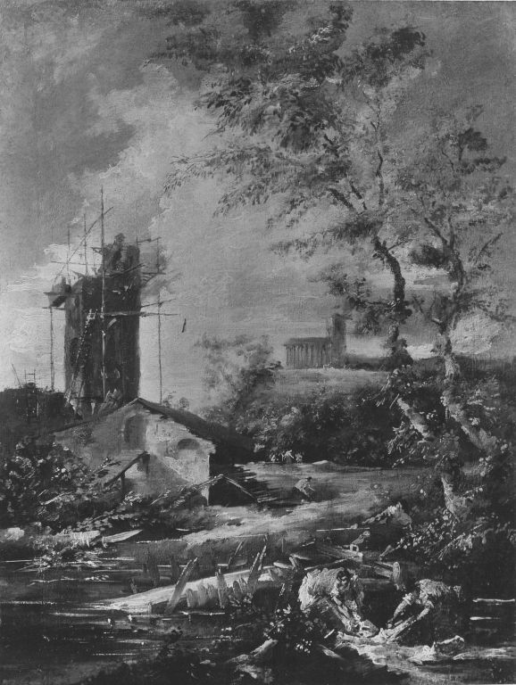 Landschaft mit unvollendetem Turm - Alessandro Magnasco
