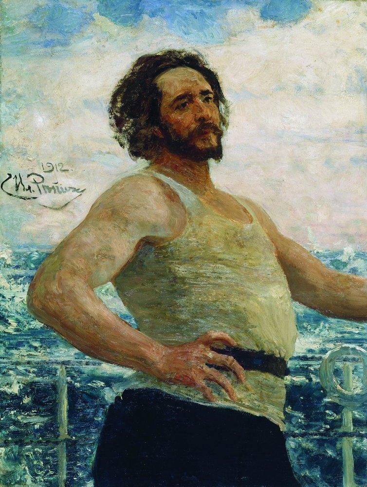 Portrait de l'écrivain Leonid Nikolaïevitch Andreïev sur un yacht - Ilya Repin