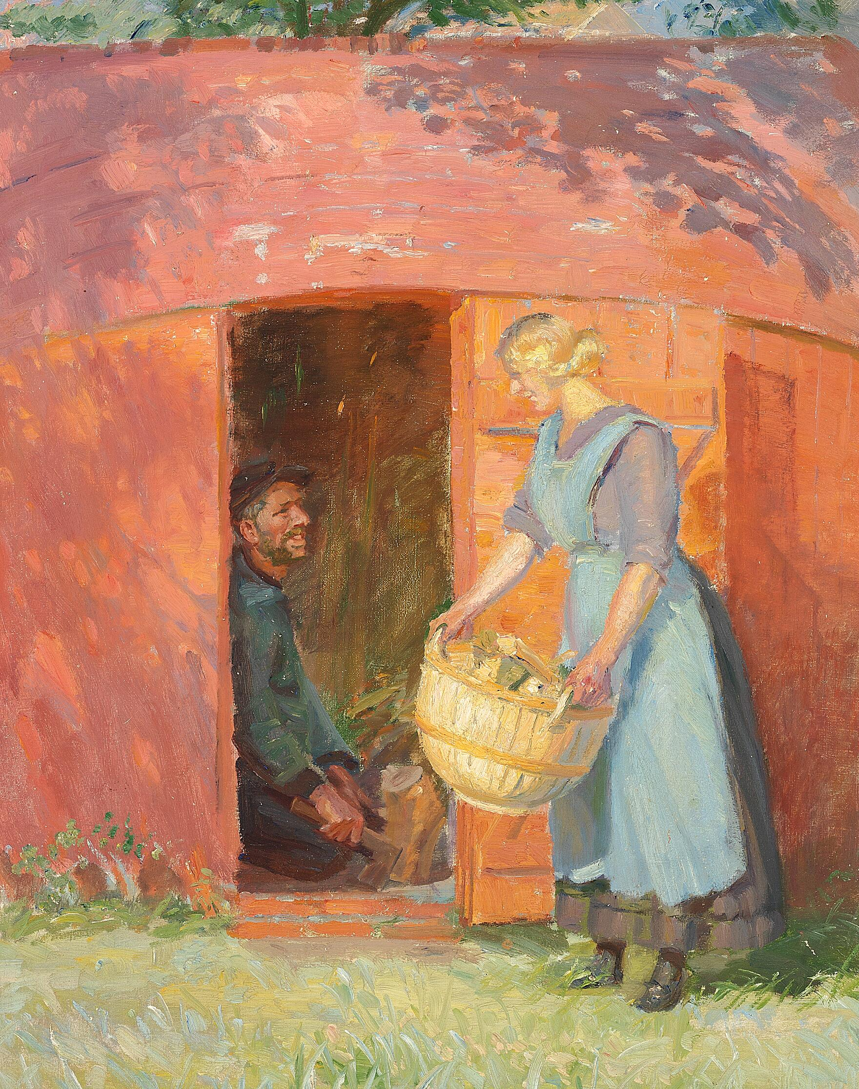 Un pêcheur de Skagen dans une cabane construite à partir d’un vieux bateau courtise une jeune femme. - Anna Ancher