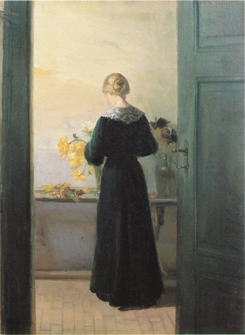 Молодая женщина расписывает цветы - Anna Ancher
