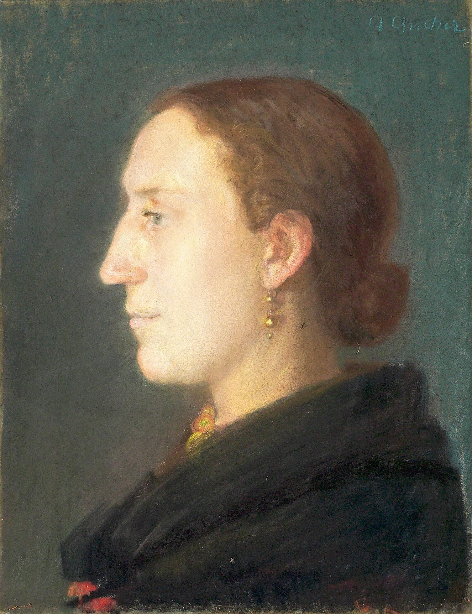 Portrait d’une femme assise de face tournée vers la droite. - Anna Ancher - Alpha Reproduction