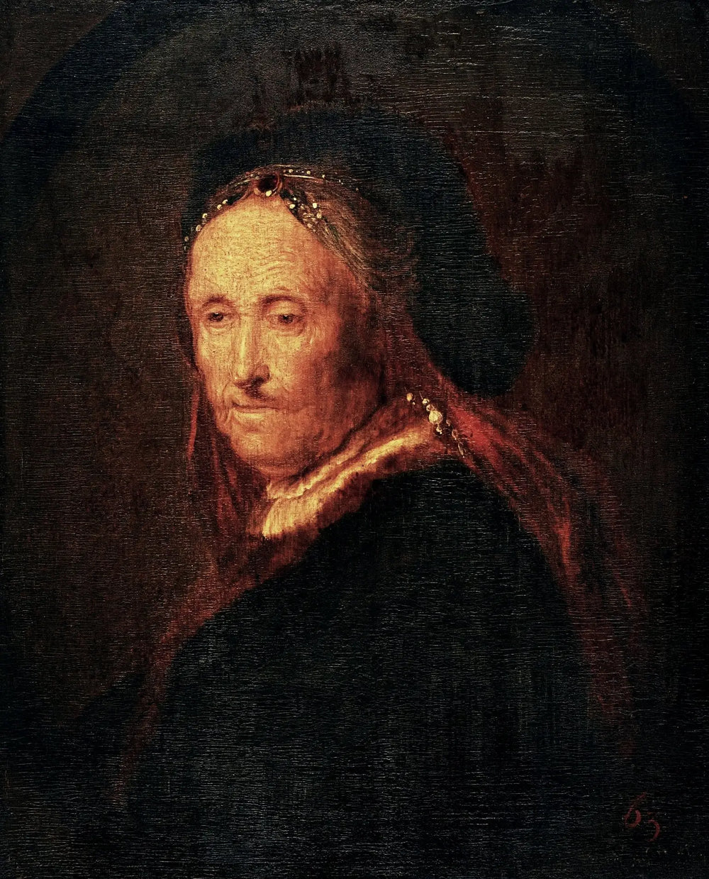 Reproduction du tableau « Vieille femme en costume oriental (Portrait de la mère de Rembrandt). - Rembrandt » par Alpha Reproduction en peinture à l’huile