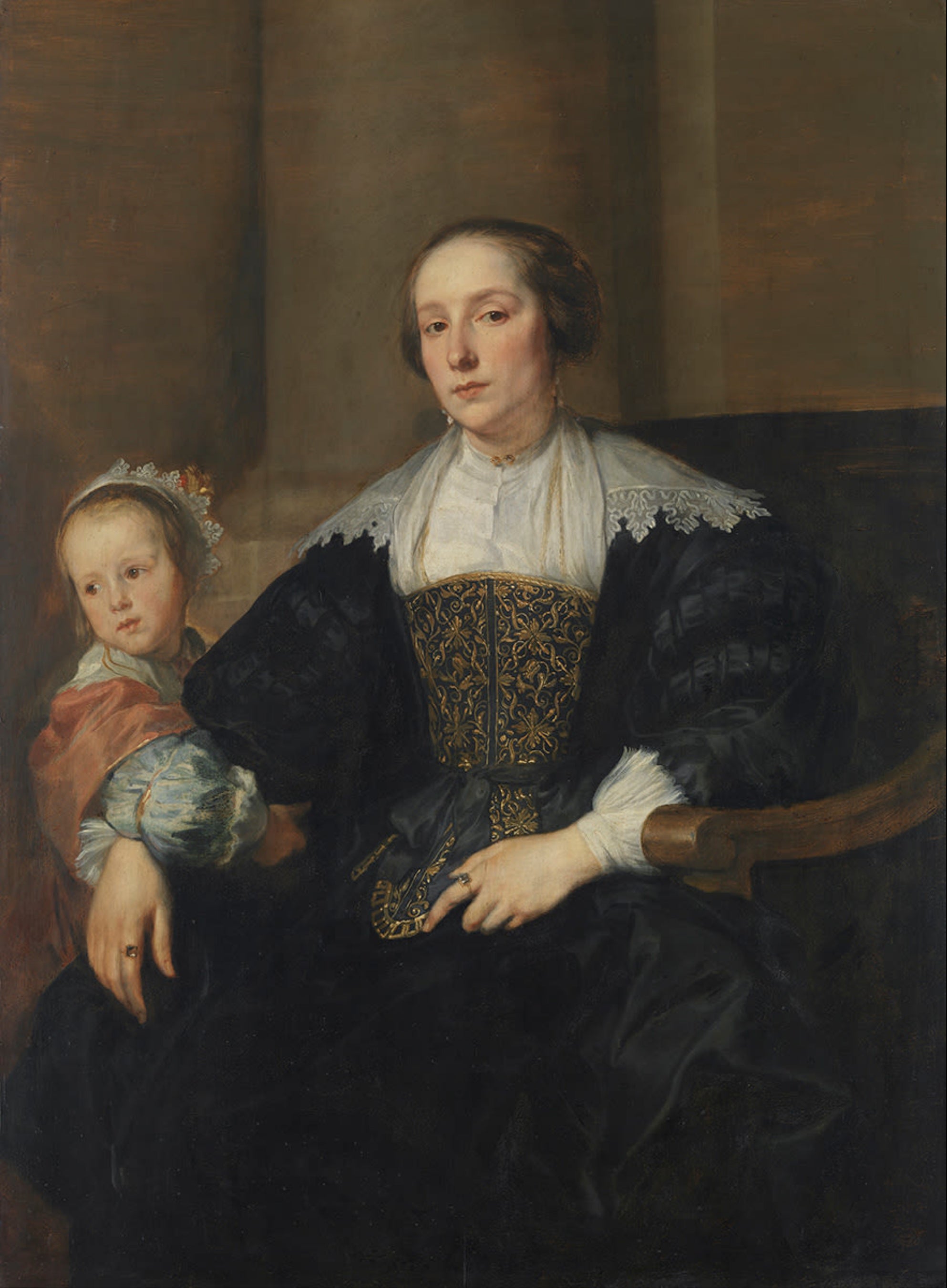Portrait d'Anna van Thielen, épouse du peintre Theodoor Rombouts avec leur fille - Antoine van Dyck