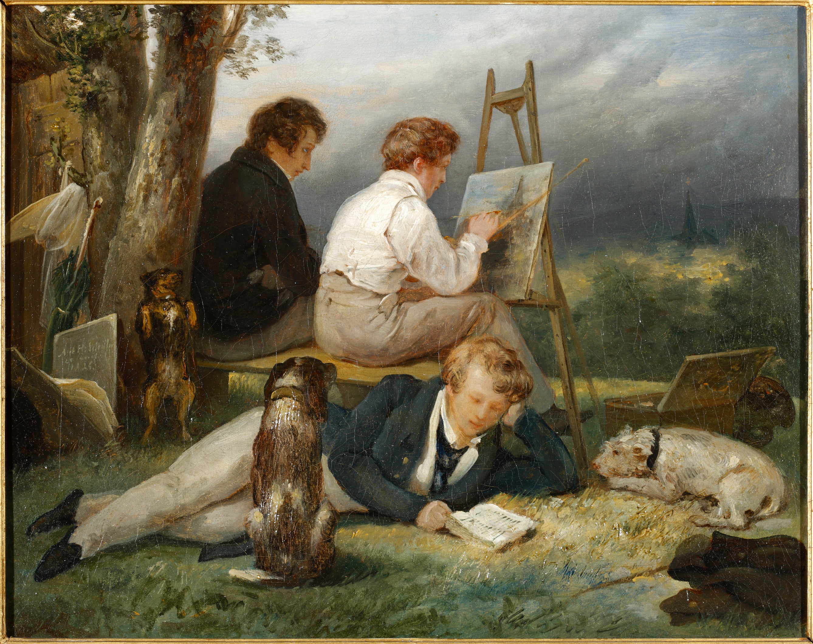 Portrait des trois frères Scheffer dans un paysage - Ary Scheffer