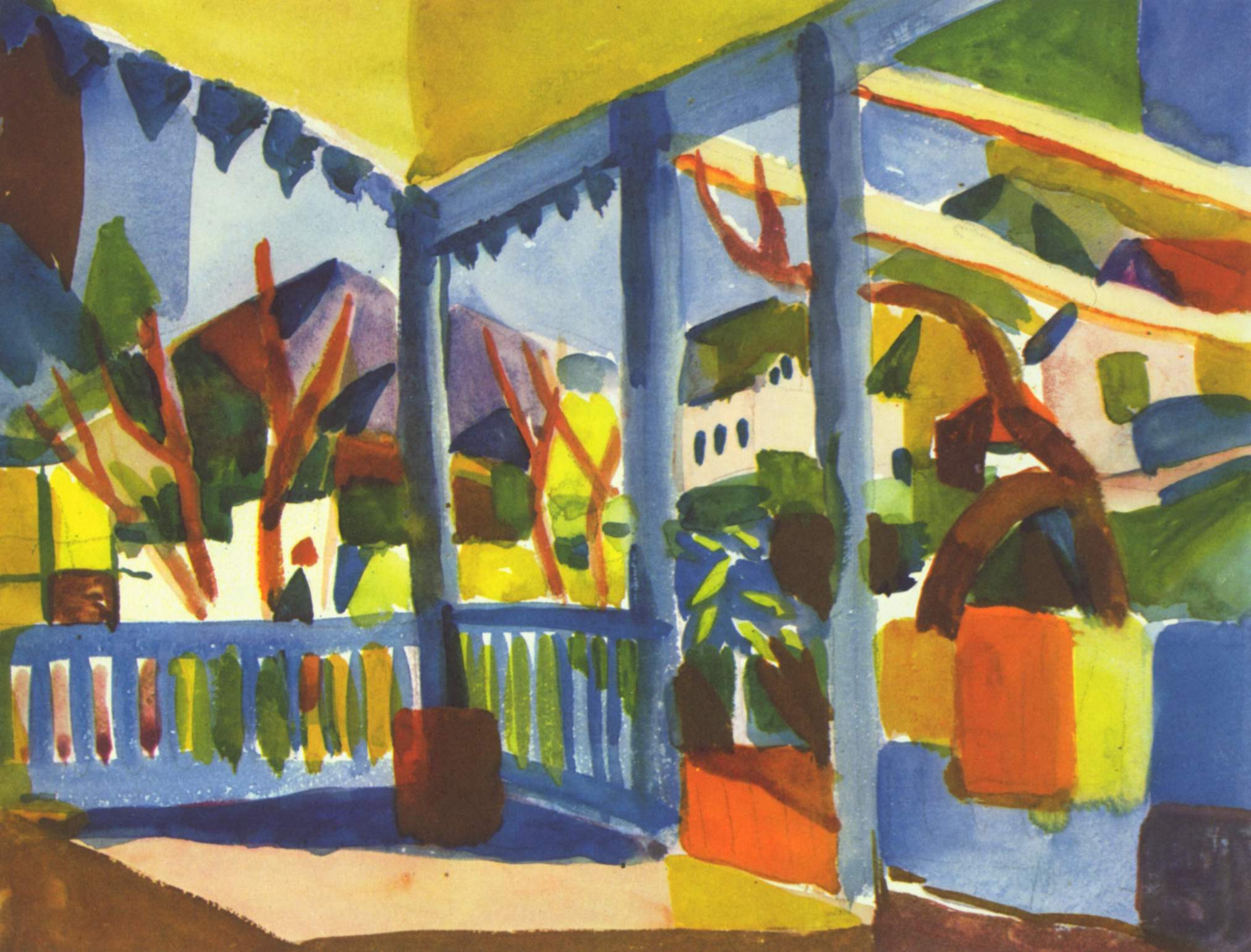 Reproduction du tableau « Terrasse de la maison de campagne à Saint-Germain - August Macke » par Alpha Reproduction en peinture à l’huile