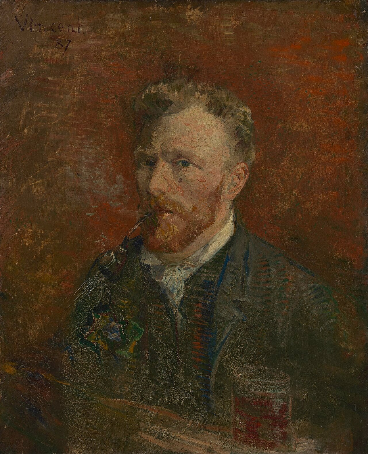 🍺 Автопортрет с трубкой и стаканом – Винсент ван Гог (1887)