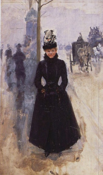 Femme au manchon sur les Grands Boulevards - Jean Béraud