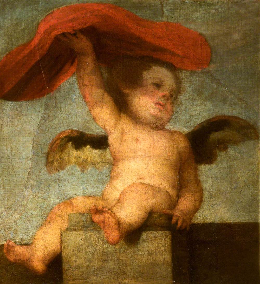Un ange-putto tenant quelque chose de rouge : un fragment - Bartolomé Esteban Murillo