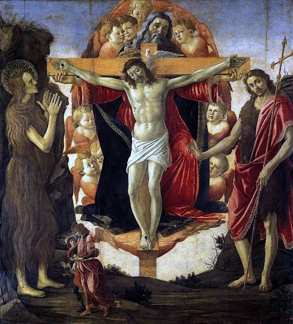 La Trinité avec sainte Marie-Madeleine et saint Jean-Baptiste l’archange Raphaël et Tobie - Sandro Botticelli - Alpha
