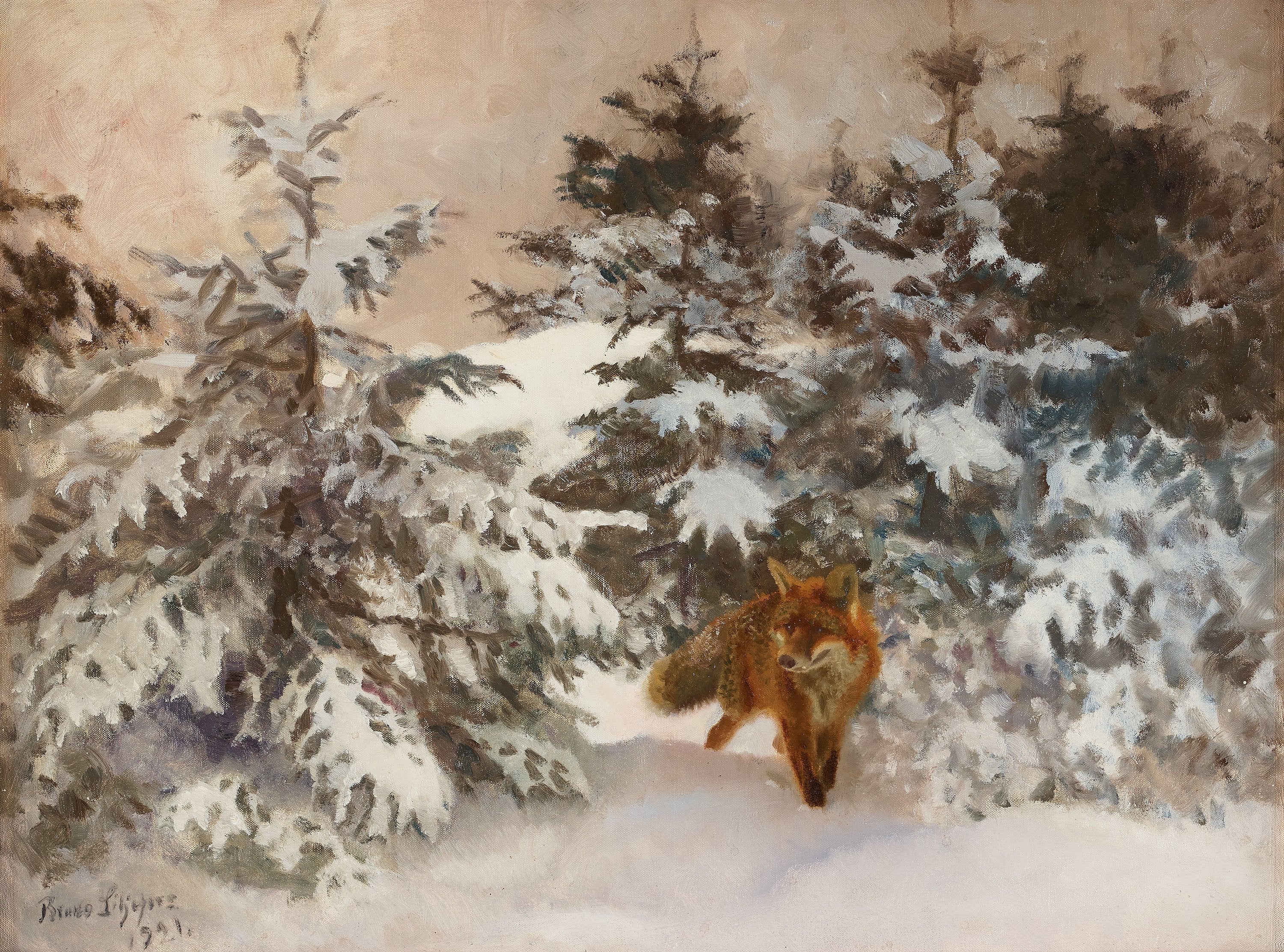 Paysage d'hiver avec renard - Bruno Liljefors