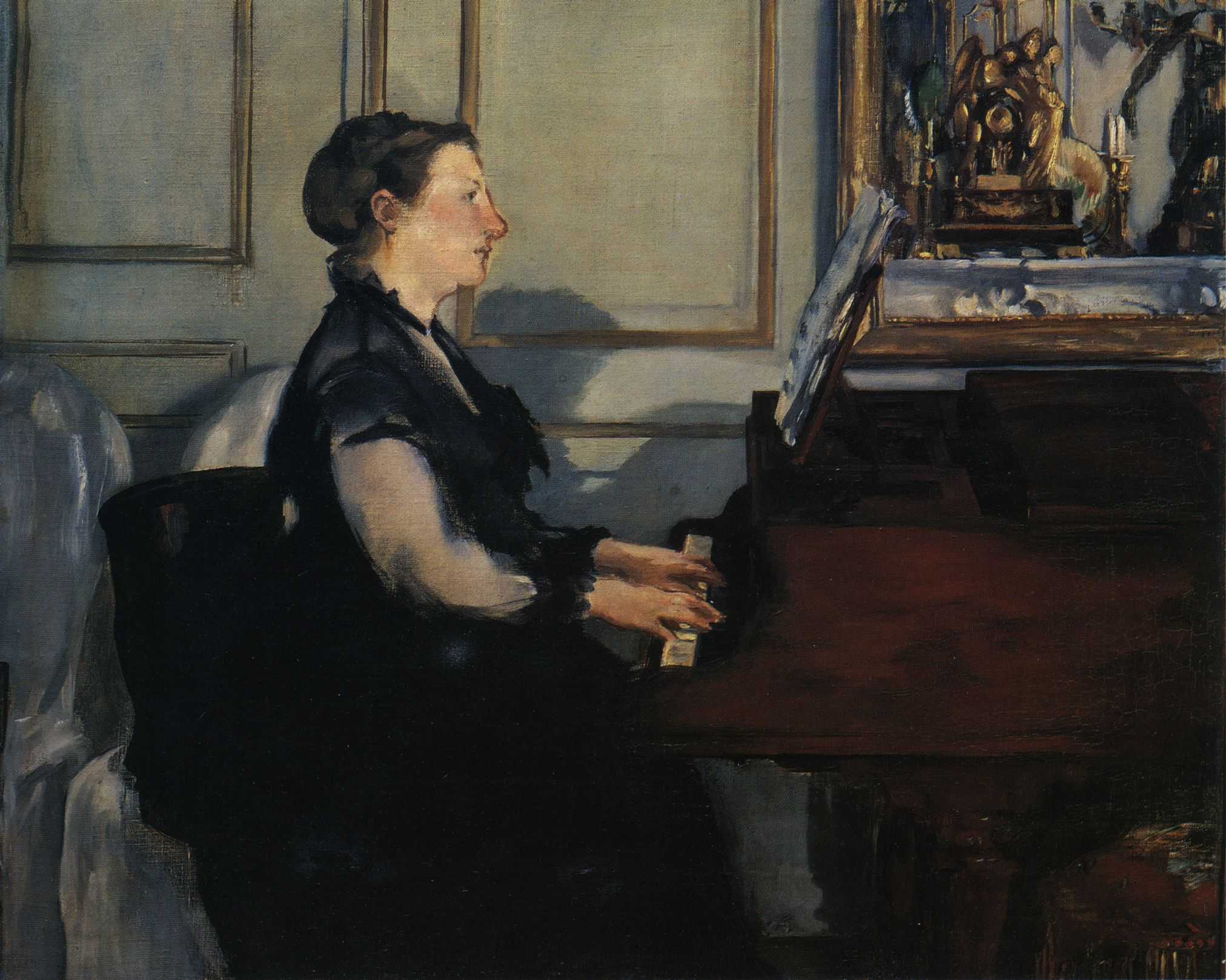 Reproduction du tableau « Madame Manet au piano - Édouard Manet » par Alpha Reproduction en peinture à l’huile