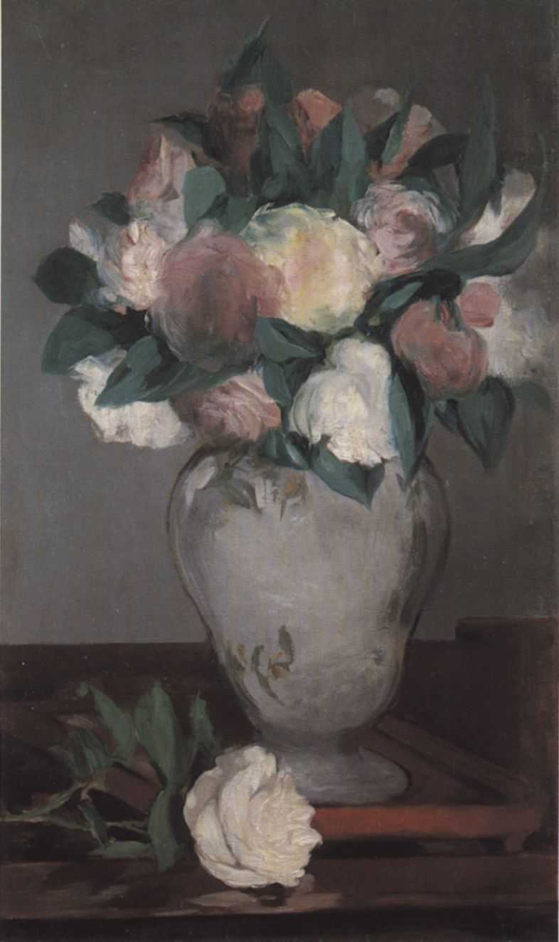 Reproduction du tableau « Vase de pivoines sur un plateau laqué - Édouard Manet » par Alpha Reproduction en peinture à l’huile