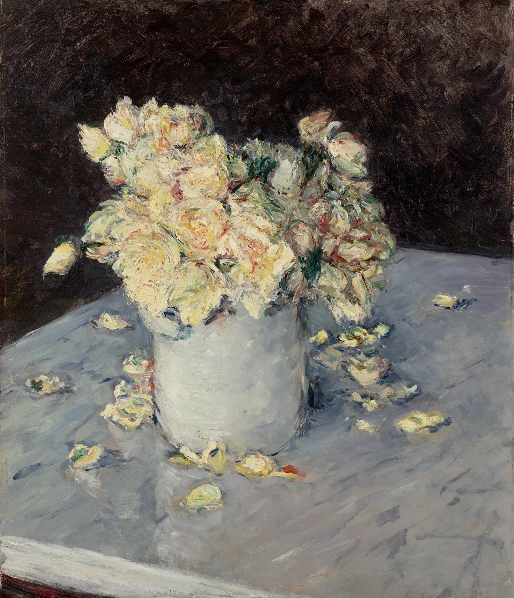 Reproduction du tableau « Roses jaunes dans un vase - Gustave Caillebotte » par Alpha Reproduction en peinture à l’huile