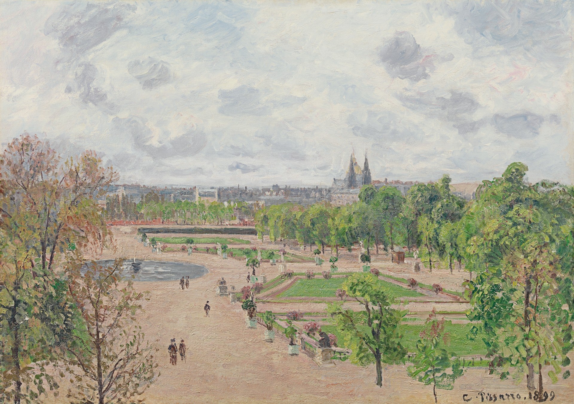 Reproduction du tableau « Le jardin des Tuileries, matinée de printemps, temps gris - Camille Pissarro » par Alpha Reproduction en peinture à l’huile