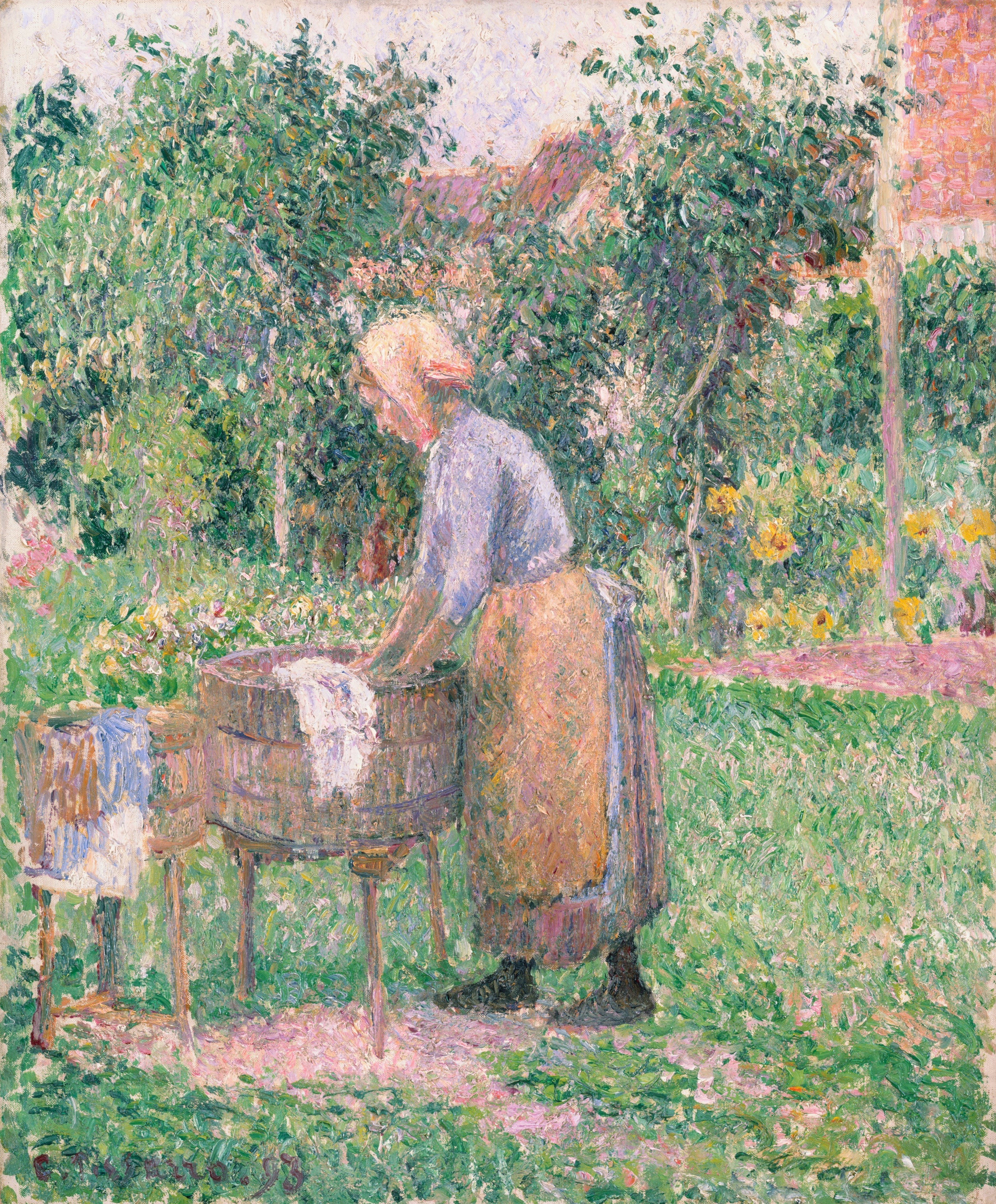 Reproduction du tableau « Une lavandière à Éragny - Camille Pissarro » par Alpha Reproduction en peinture à l’huile