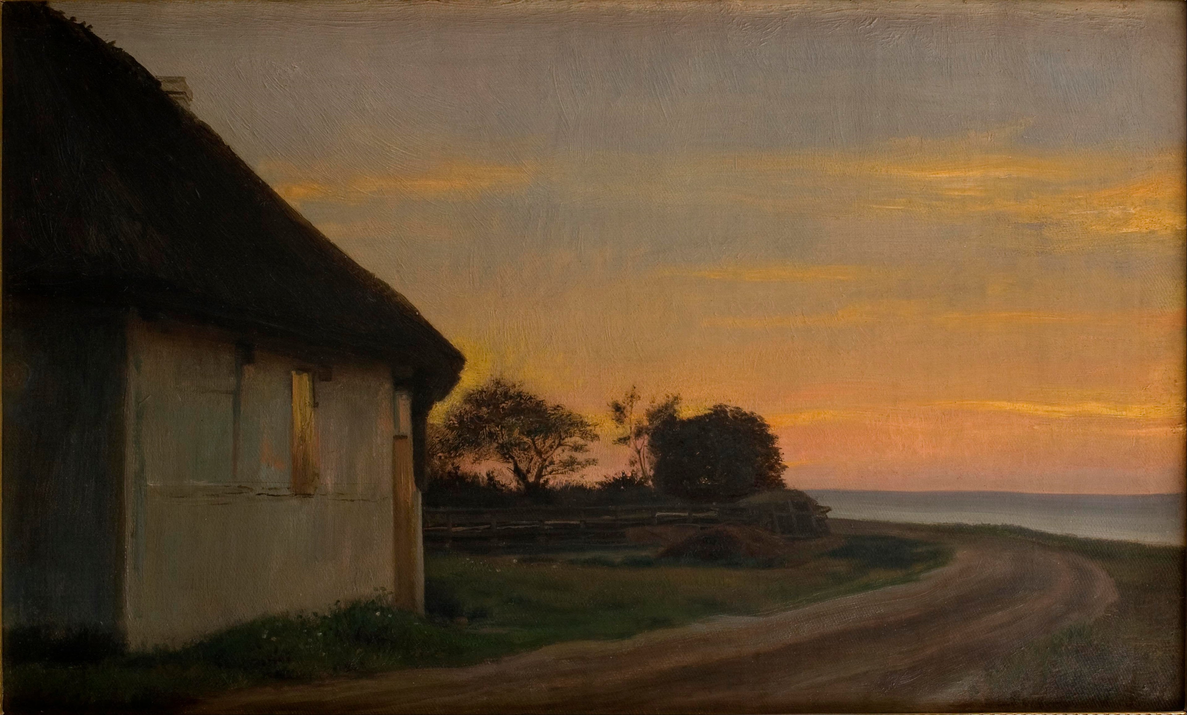 Paysage du soir avec une maison et un jardin au bord de la mer. Ellekilde - Carl Heinrich Bloch