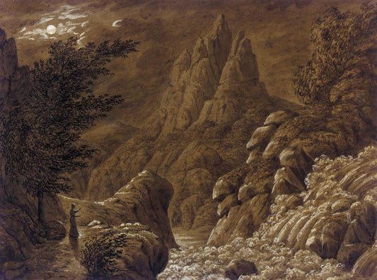 Paysage idéalisé avec cascade - Caspar David Friedrich