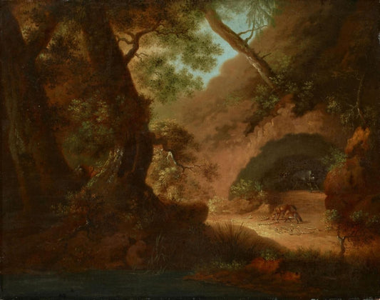 Loups dans la forêt en face d'une grotte - Caspar David Friedrich