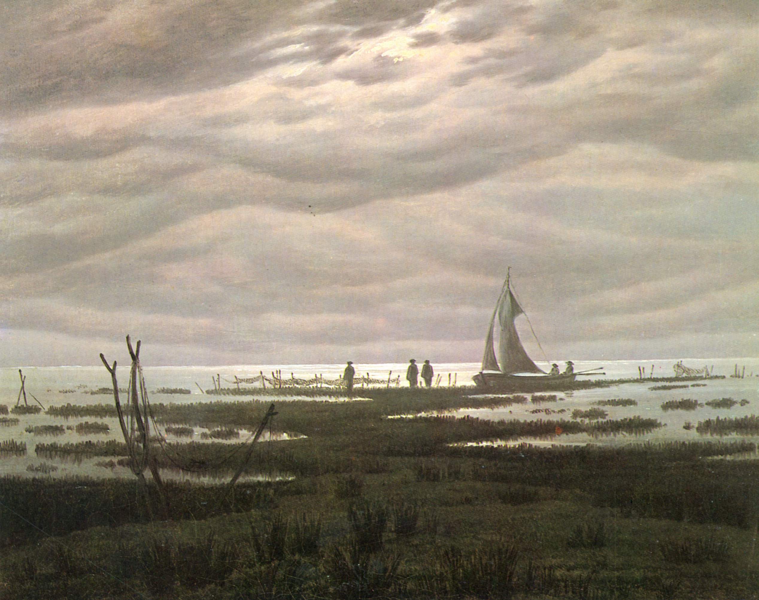 Reproduction du tableau « Paysage plat dans la baie de Greifswald - Caspar David Friedrich » par Alpha Reproduction en peinture à l’huile