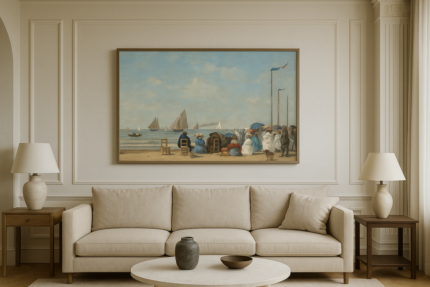 🏖️ Пляжная сцена в Трувиле – Эжен Буден (1863)