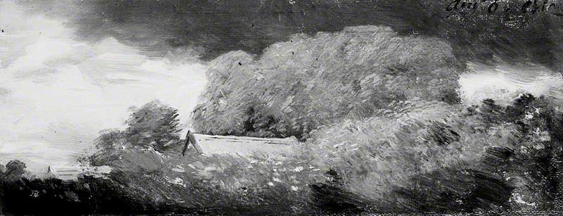 Paysage avec arbres et chalets sous un ciel bas - John Constable