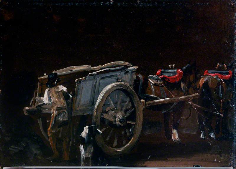 Étude d'une charrette et de chevaux avec un charretier et un chien - John Constable