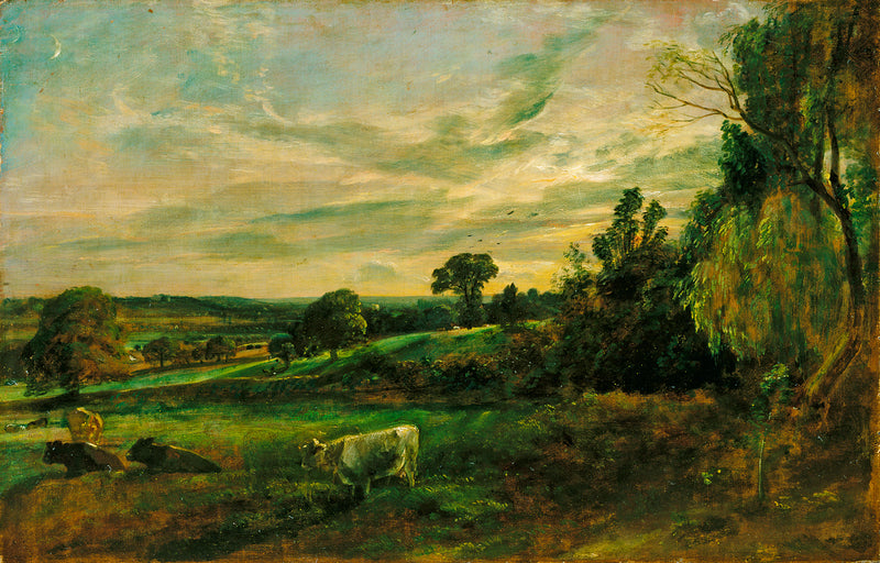 Soirée d'été : vue près d'East Bergholt montrant l'église de Langham, l'église de Stratford et l'église de Stoke-by-Nayland - John Constable
