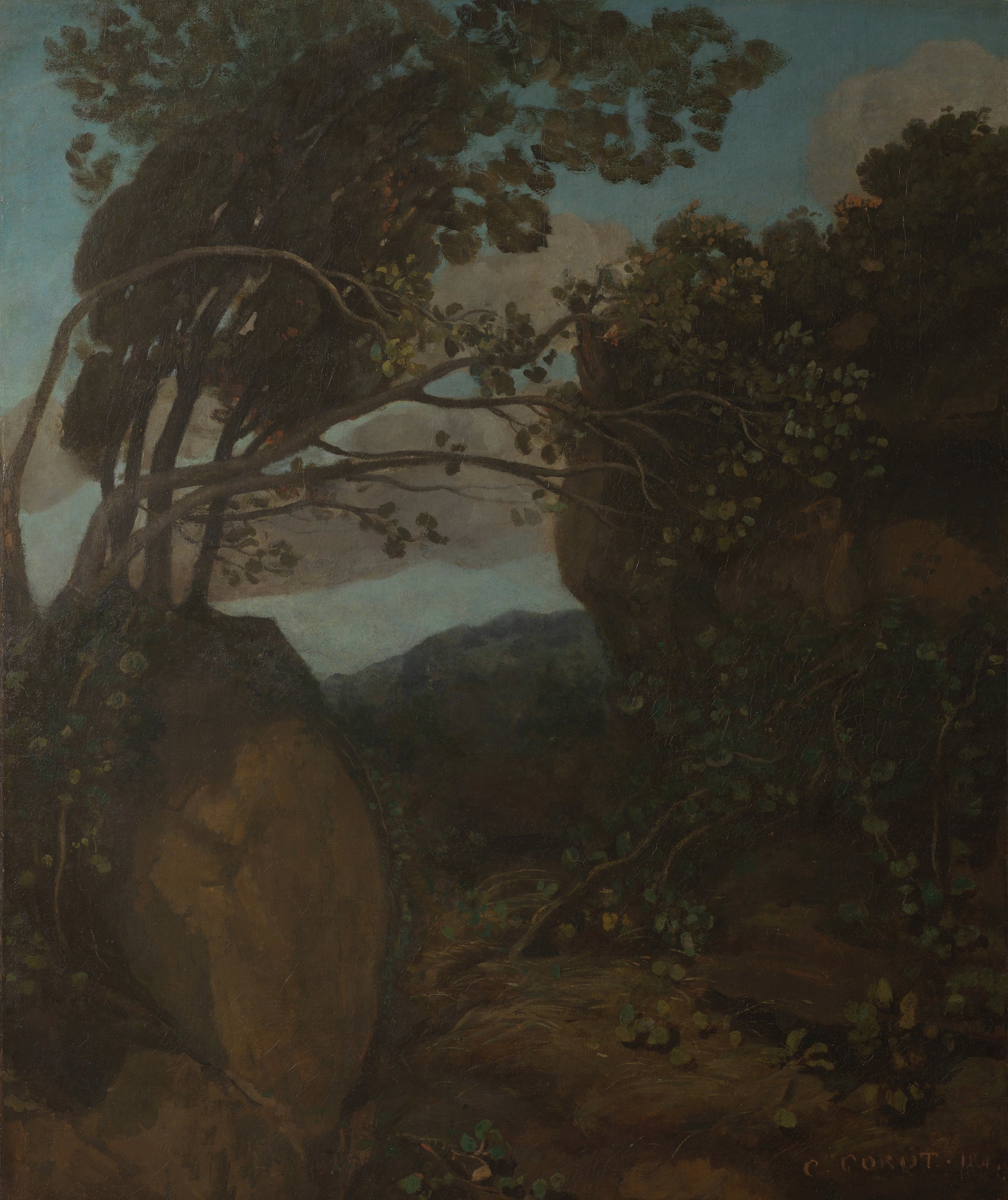 Souvenir de Nemi. Rochers et arbustes - Jean-Baptiste Camille Corot