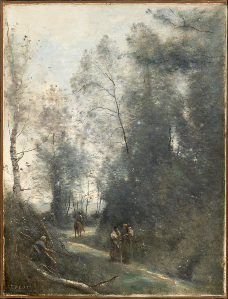 Chemin tournant avec trois paysannes et un cavalier - Jean-Baptiste Camille Corot