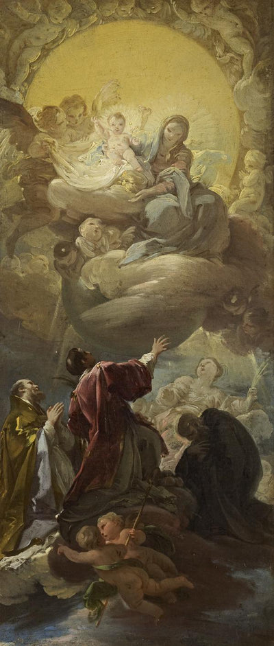 La Vierge à l’Enfant en gloire apparaissant à saint Étienne et à trois autres saints - Corrado Giaquinto - Alpha