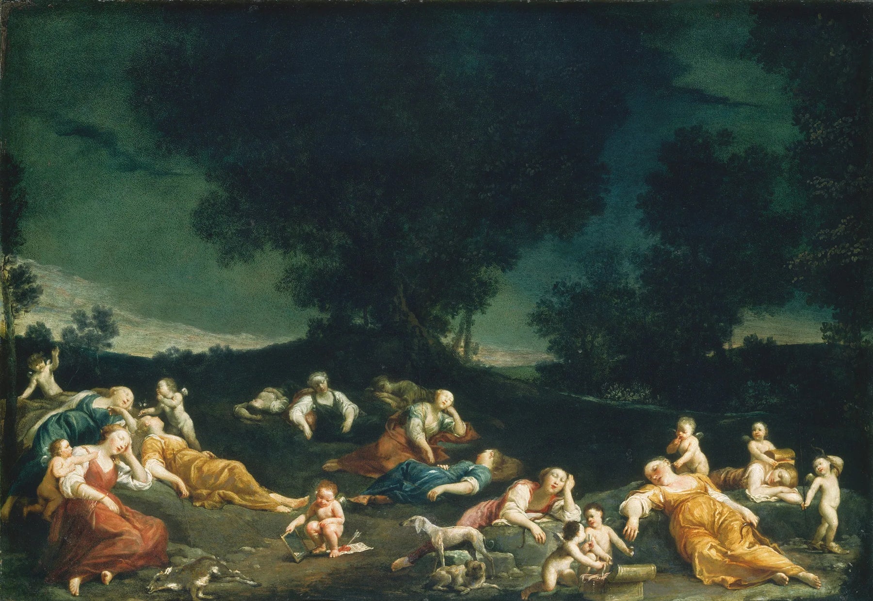 Cupidon désarmant les nymphes endormies - Giuseppe Maria Crespi image 1 reproduction artisanale de tableau