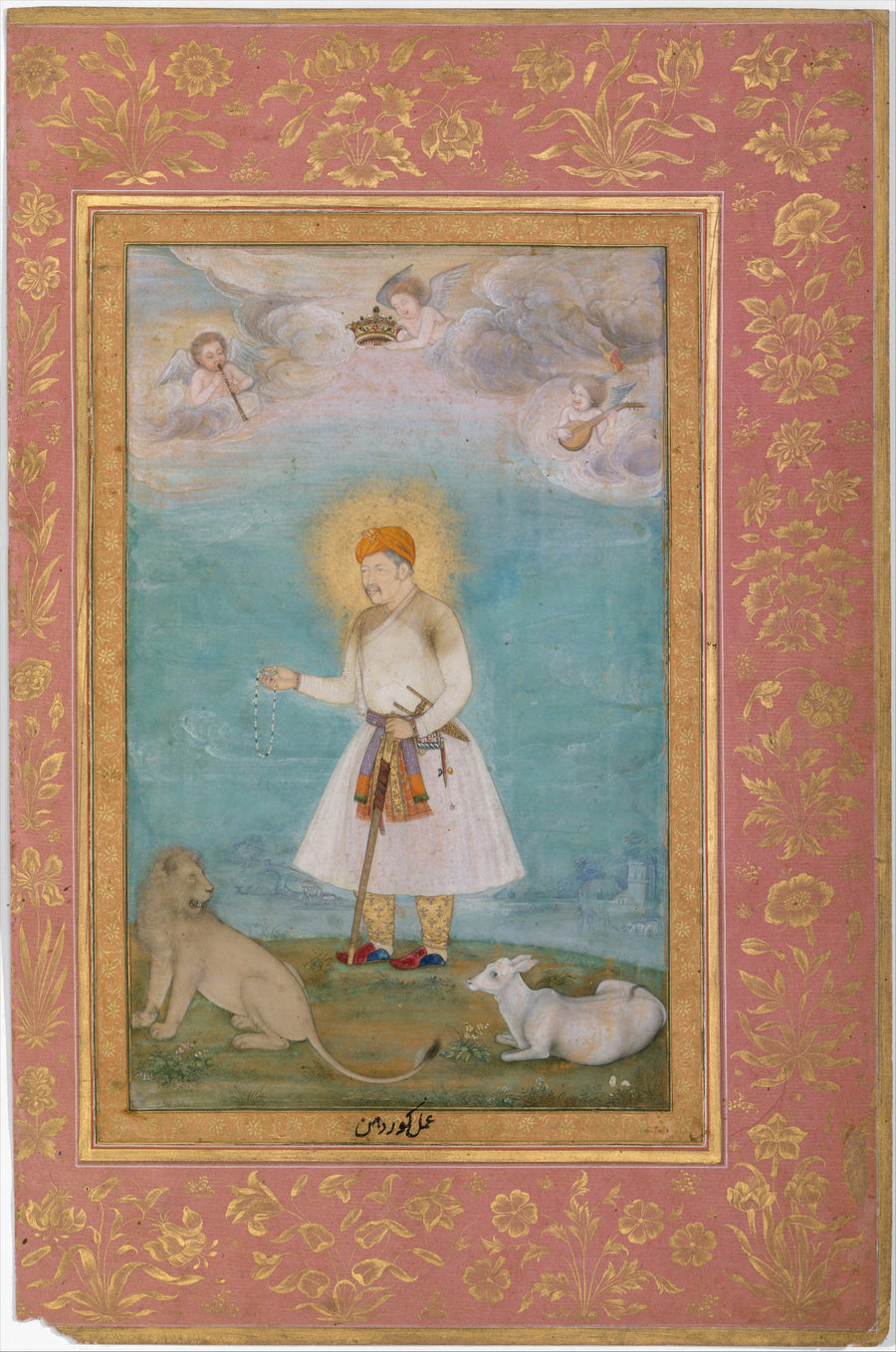"Akbar With Lion and Calf", Folio from the Shah Jahan Album - Govardhan