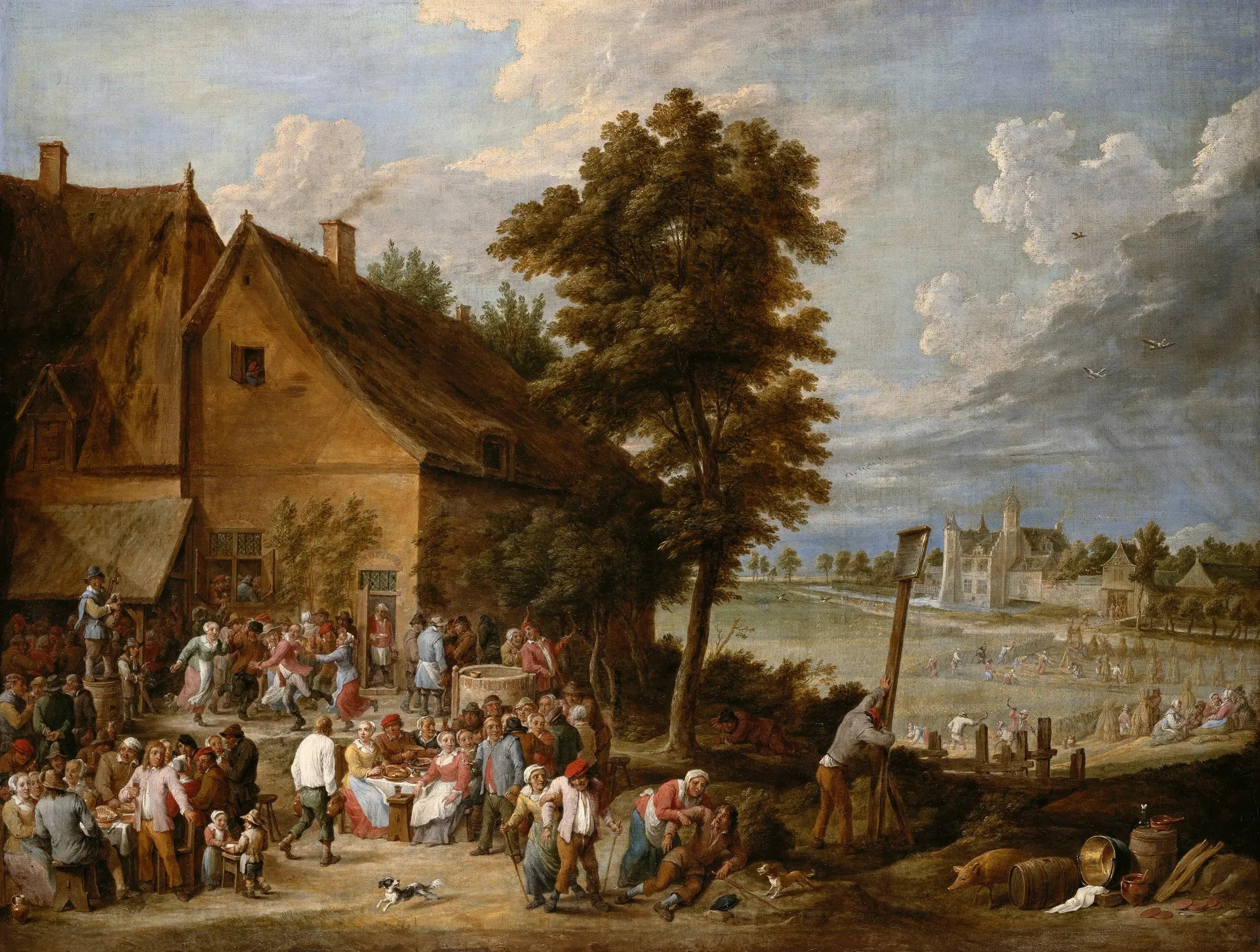 Un festin au temps des récoltes avec la maison de Drij Toren en arrière-plan - David Teniers le Jeune - Alpha