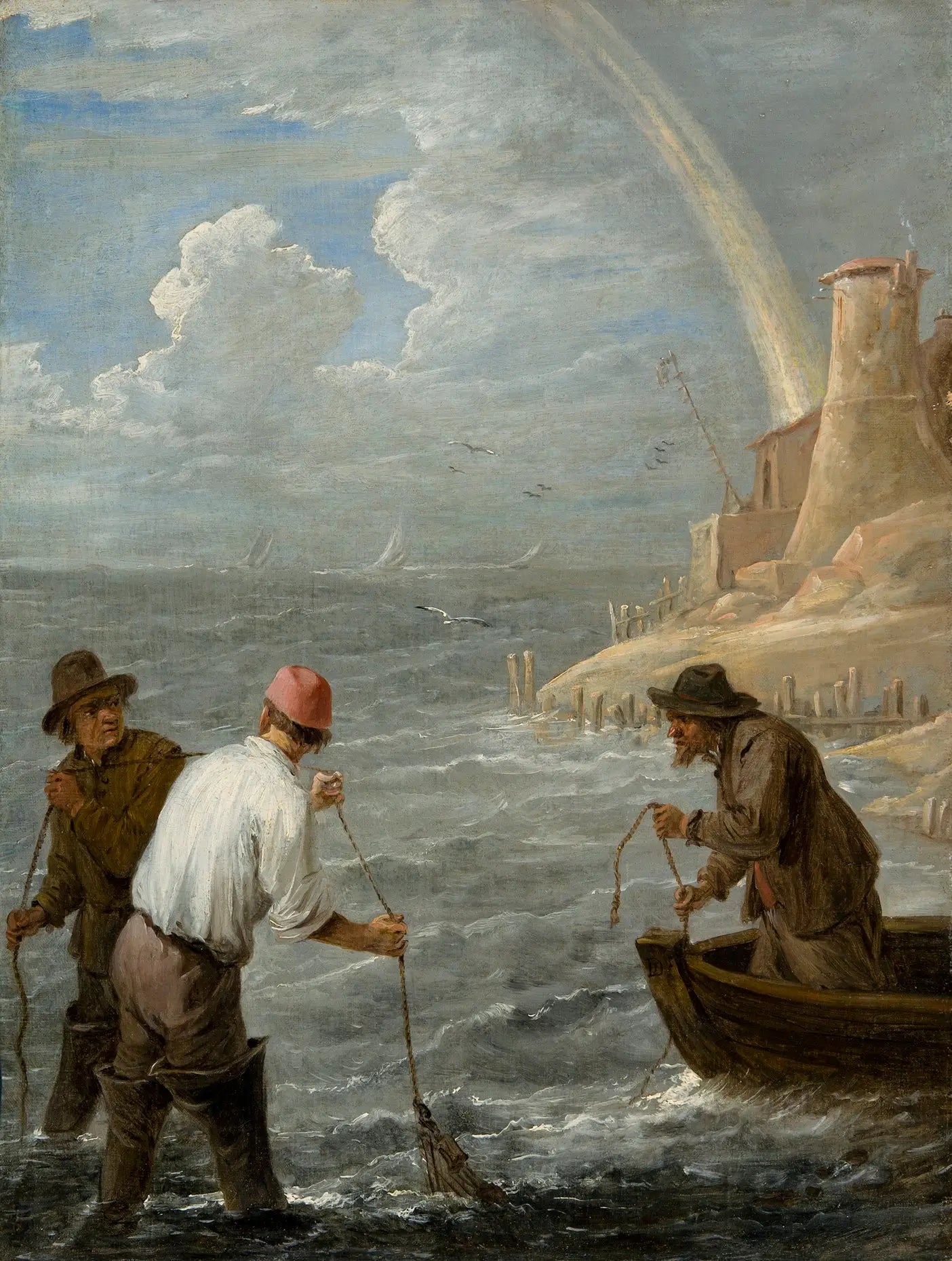 Trois pêcheurs lançant leurs filets - David Teniers le Jeune - Alpha Reproduction